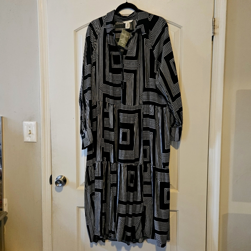 H&m Geometric Black and White Dress